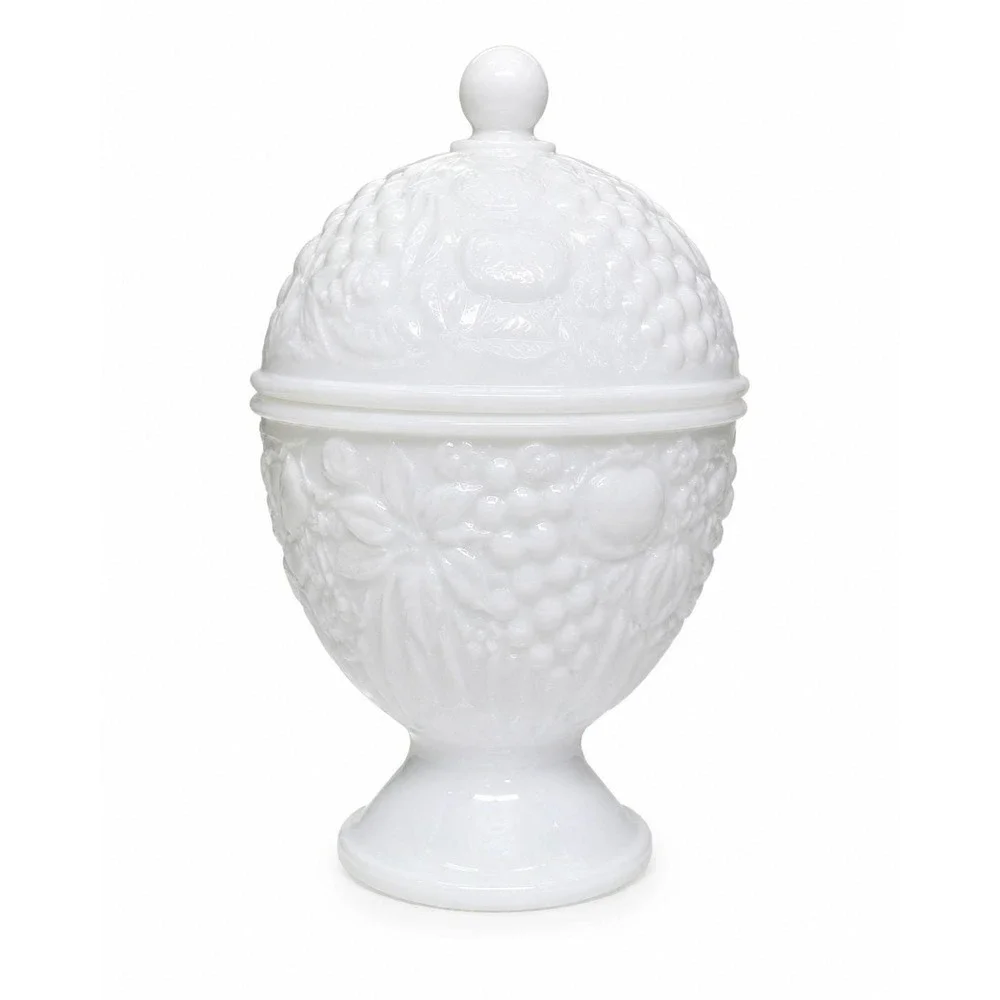 Vintage Avon Cape Cod White Milk Glass Covered Candy Dish Pedestal Vanity Jar 6
